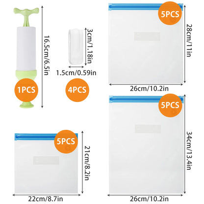 20Pcs Reusable Vacuum Food Storage Bags with Hand Pump Food-Grade Plastics Sous Vide Bags Set for Food Storage and Cooking