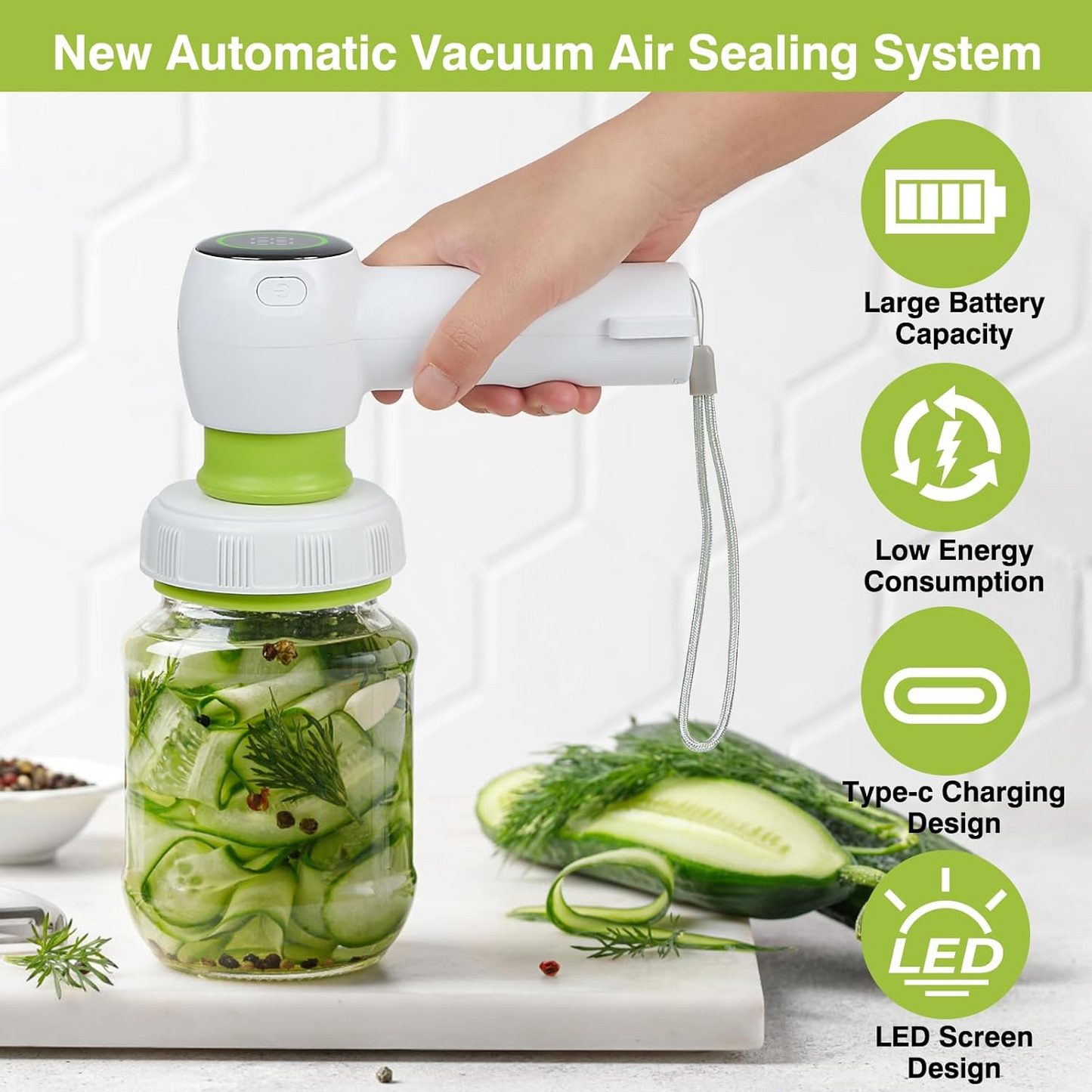 Vaclio 4-in-1 Portable Handheld Electric Mason Jar Vacuum Sealer