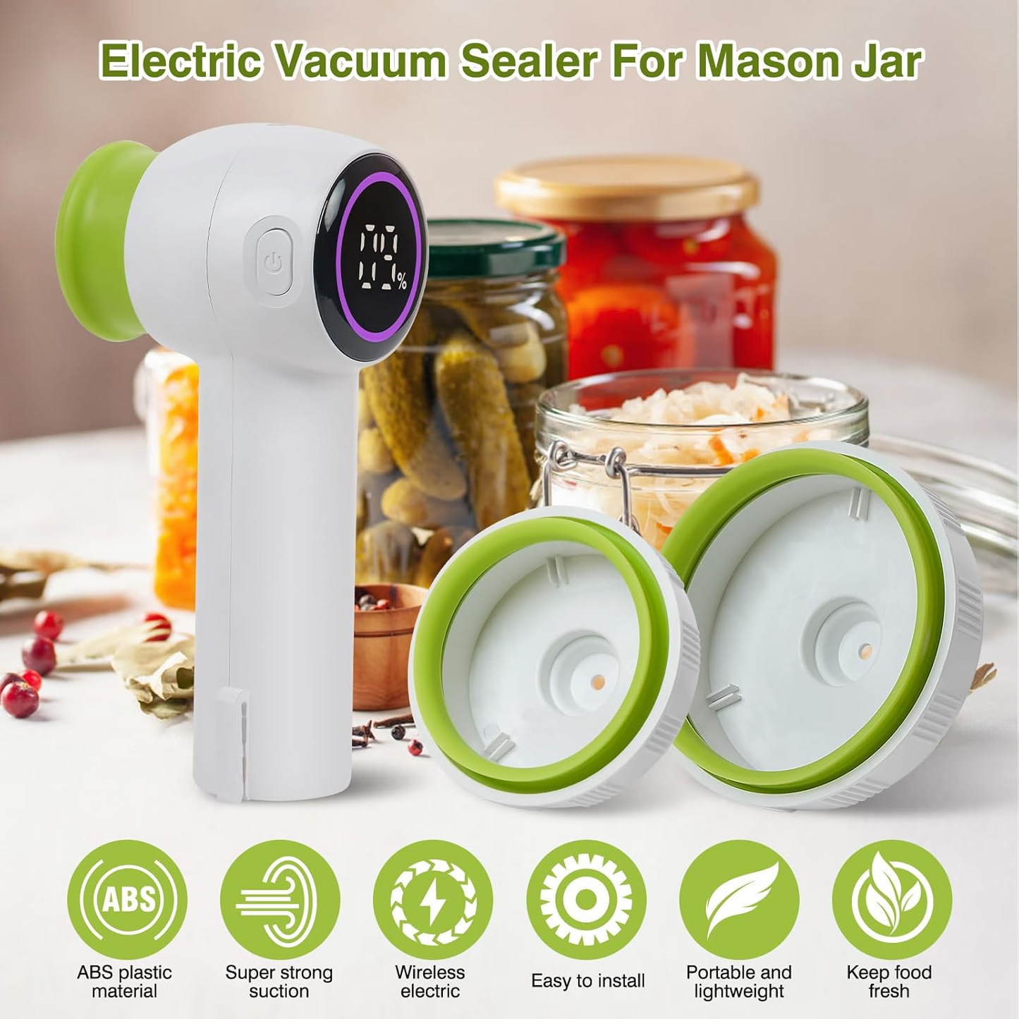 Vaclio 4-in-1 Portable Handheld Electric Mason Jar Vacuum Sealer