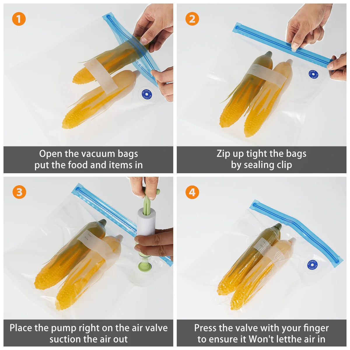 20Pcs Reusable Vacuum Food Storage Bags with Hand Pump Food-Grade Plastics Sous Vide Bags Set for Food Storage and Cooking